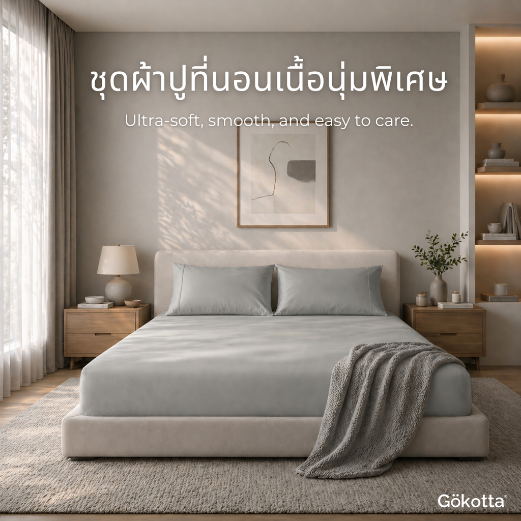 ชุดผ้าปูที่นอนเนื้อนุ่ม ทอแน่น – สีเทาอ่อน Light Grey