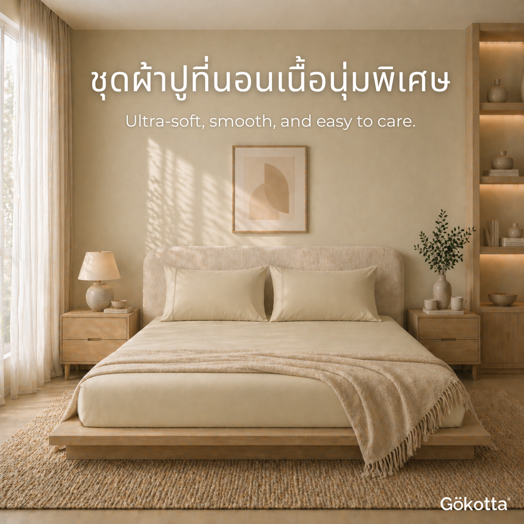 ชุดผ้าปูที่นอนเนื้อนุ่ม ทอแน่น – สีแทน Tan